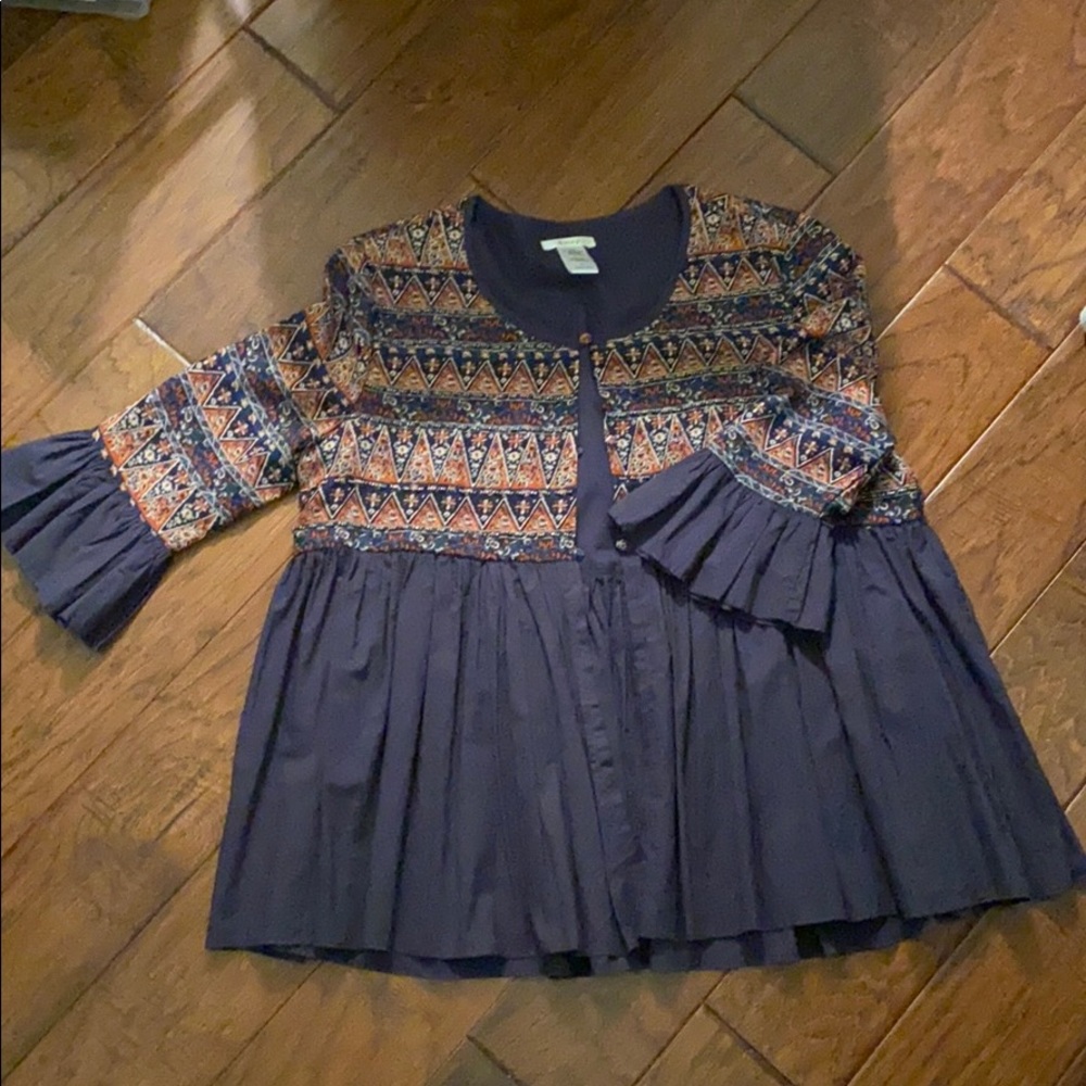 Navy ruffled and beaded light jacket